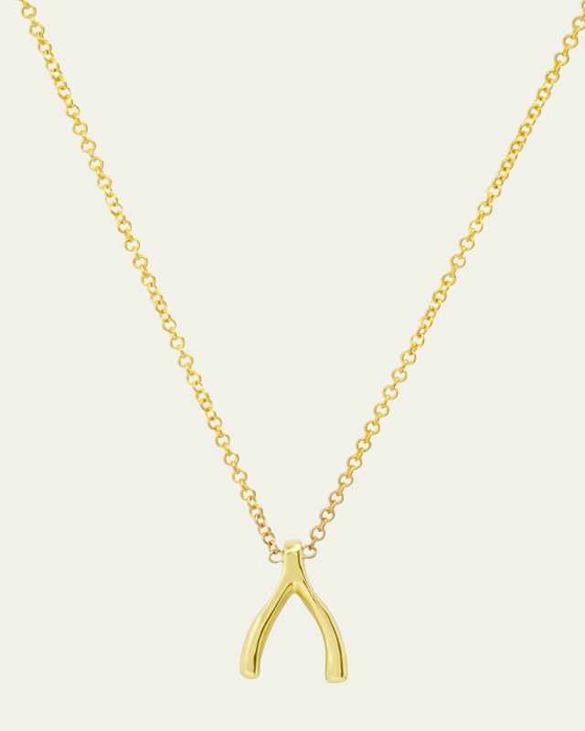 18k Yellow Gold Mini Wishbone Pendant Necklace on 14k Chain